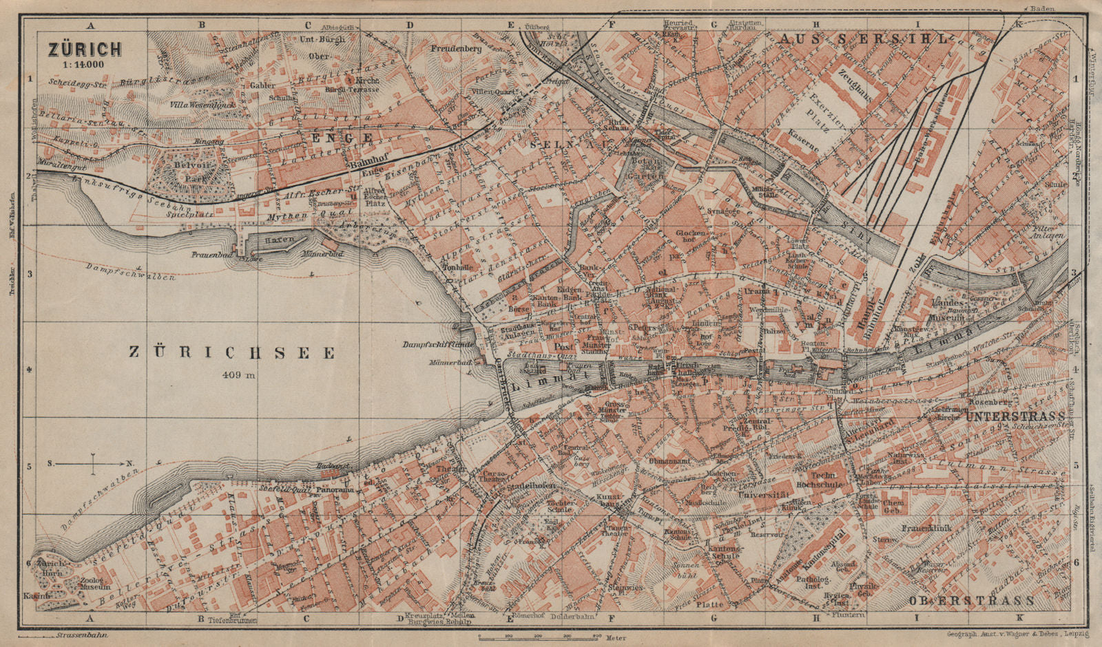 ZÜRICH. Zurich. town city stadtplan. Switzerland Suisse Schweiz 1920 old map